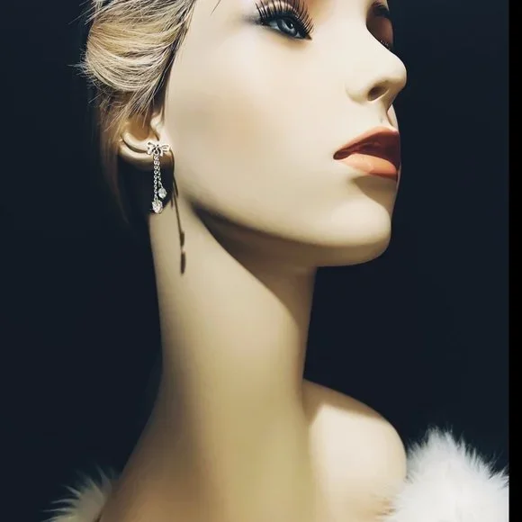 Certified 3ct. t.w. Diamond Bow Dangle Earrings 18k White Gold over Italy Silver - Picture 5 of 14